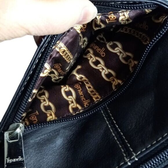 Tignanello Shoulder Hobo Bag Black Leather Chain Print Lining Adjustable Strap - Picture 4 of 13